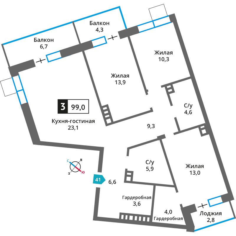 4 ккв (Евро) 94,4 м²