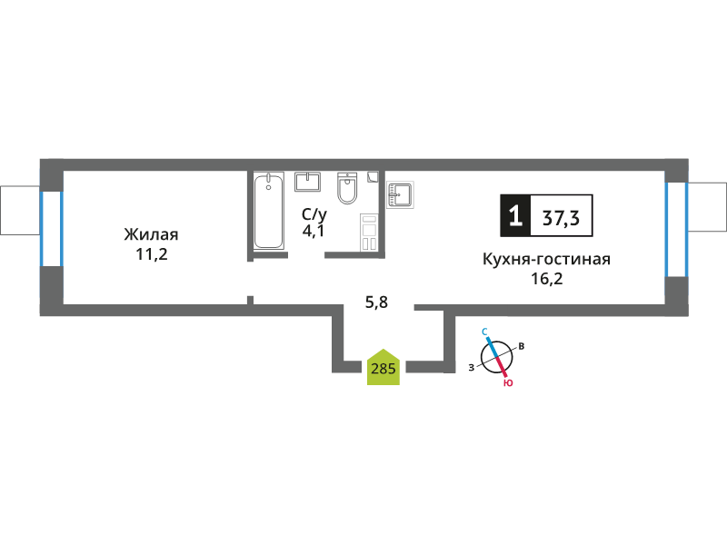 2 ккв (Евро) 37,3 м²