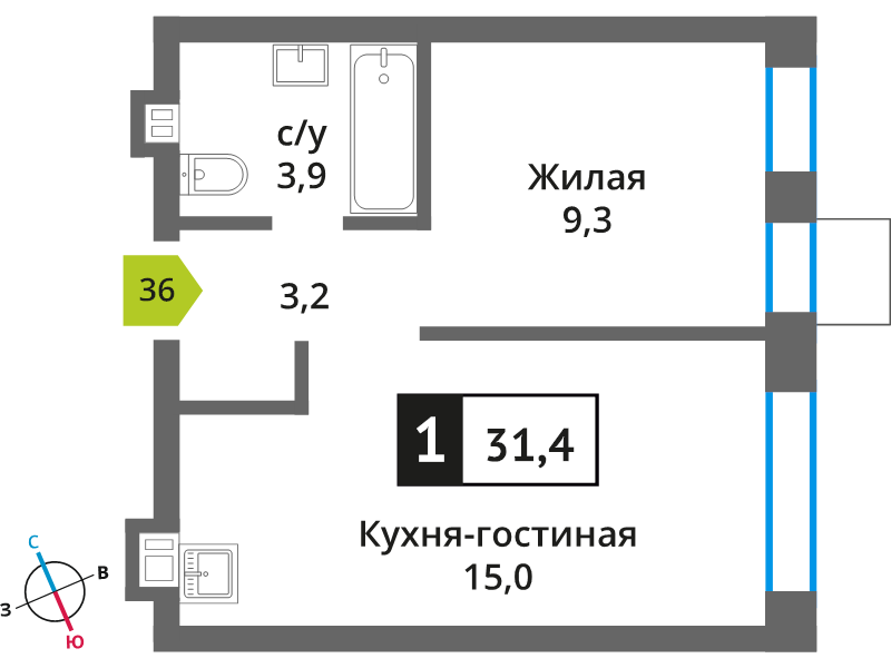 2 ккв (Евро) 31,4 м²