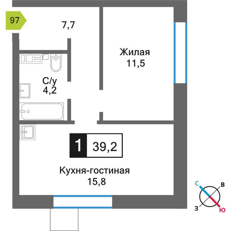 2 ккв (Евро) 39,2 м²