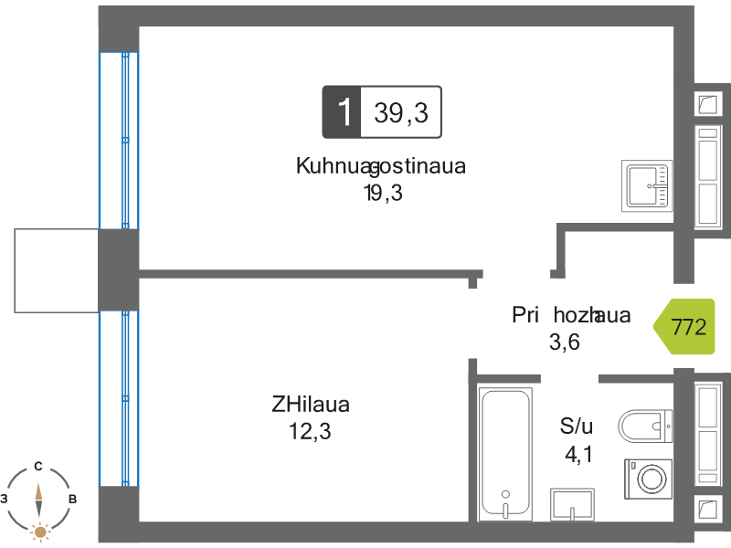 2 ккв (Евро) 39,3 м²