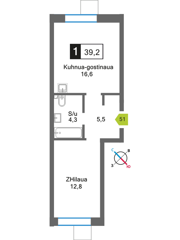 2 ккв (Евро) 39,2 м²