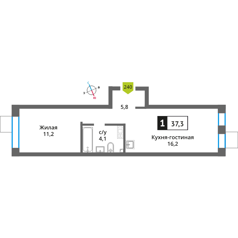 2 ккв (Евро) 37,3 м²