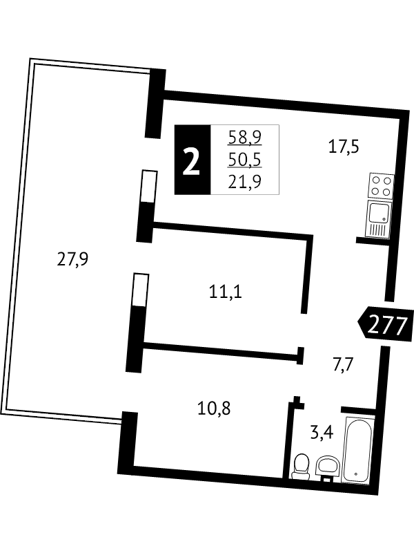 3 ккв (Евро) 58,9 м²