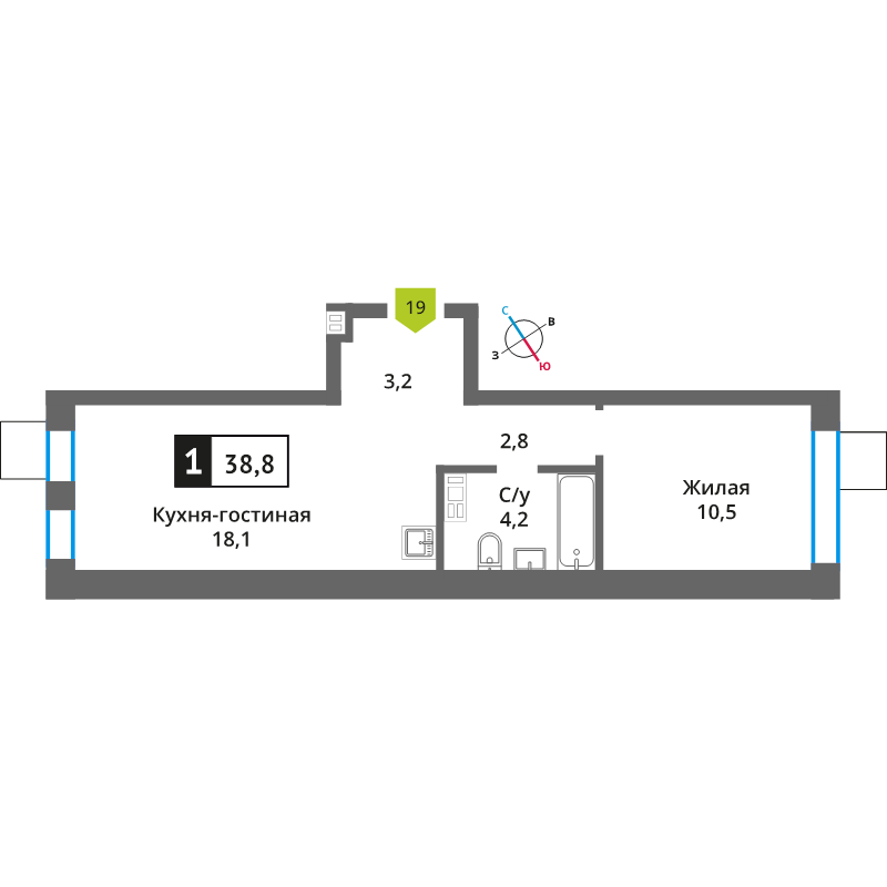 2 ккв (Евро) 38,6 м²