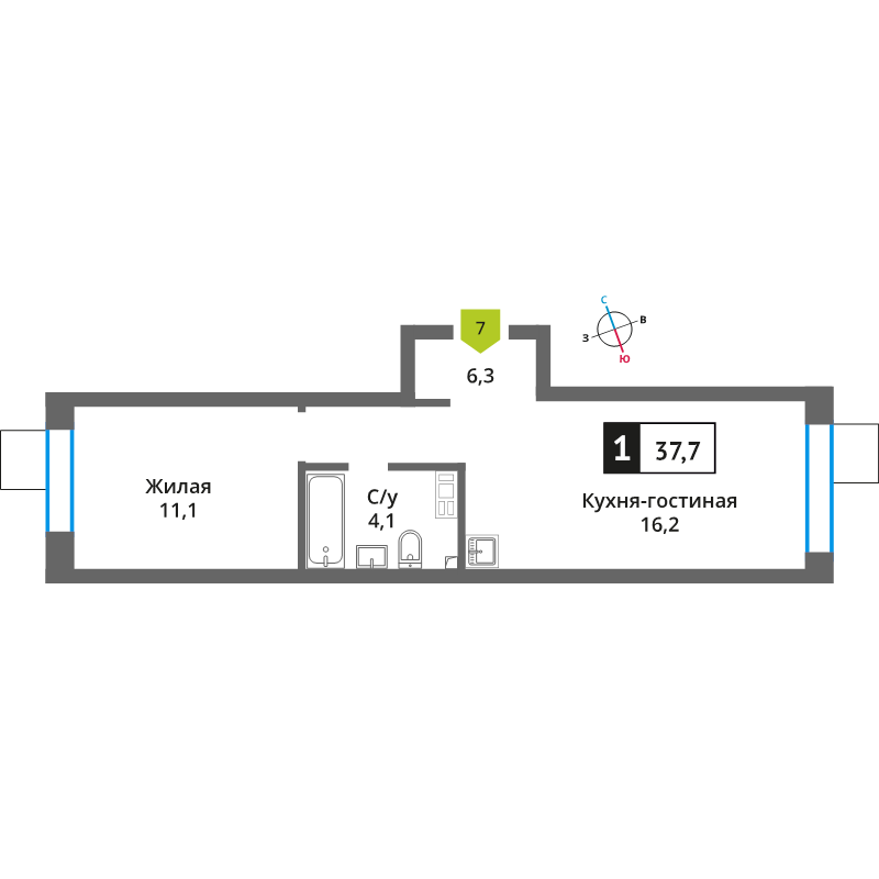 2 ккв (Евро) 37,7 м²