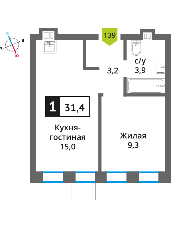 2 ккв (Евро) 31,4 м²