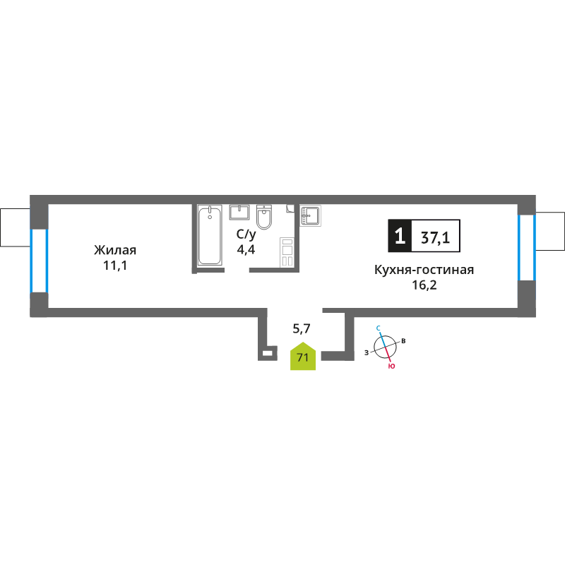 2 ккв (Евро) 37,1 м²