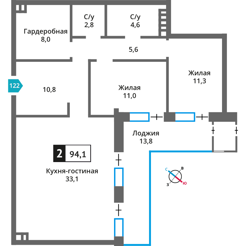 3 ккв (Евро) 86,9 м²