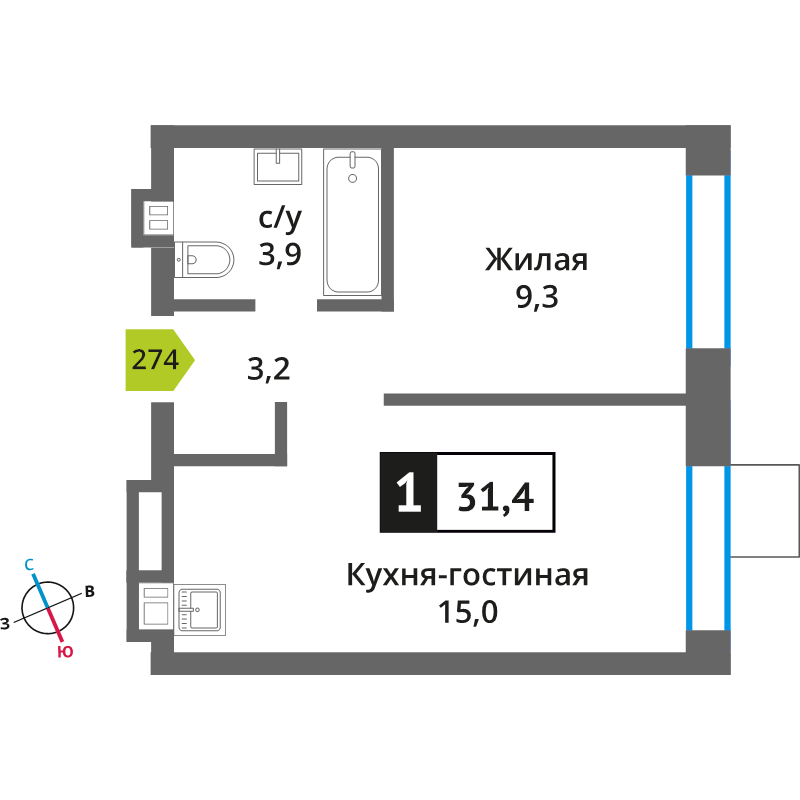 2 ккв (Евро) 31,4 м²
