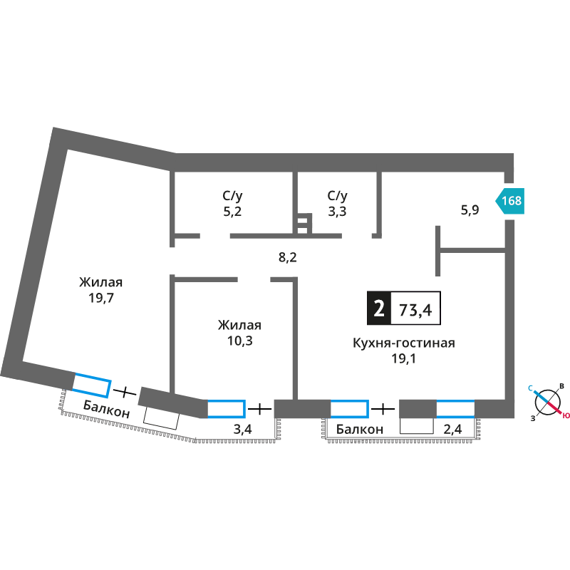 3 ккв (Евро) 71,5 м²
