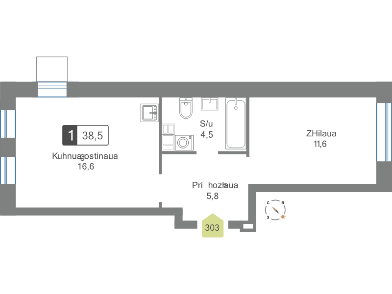 2 ккв (Евро) 38,5 м²