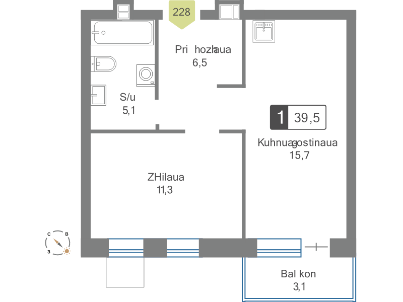 2 ккв (Евро) 39,5 м²