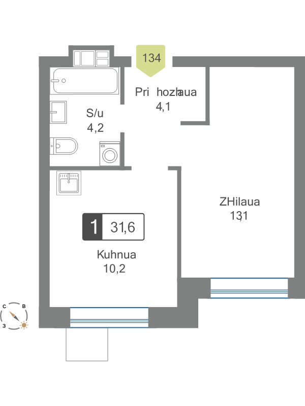 1 ккв 31,6 м²