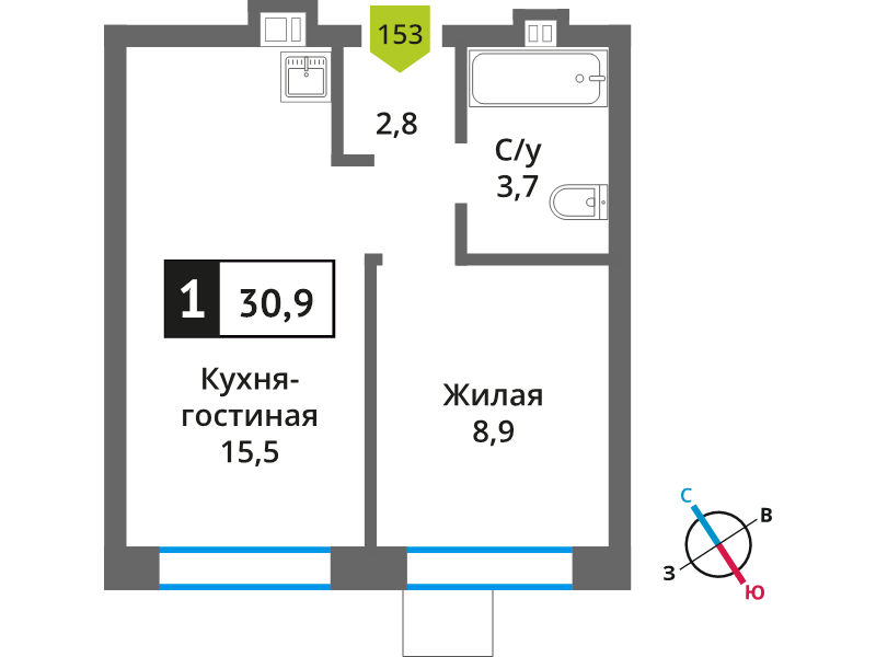 2 ккв (Евро) 30,9 м²