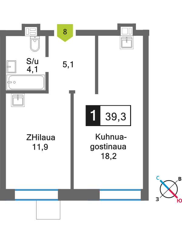 2 ккв (Евро) 39,3 м²