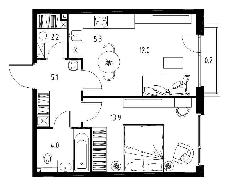 2 ккв (Евро) 42,4 м²