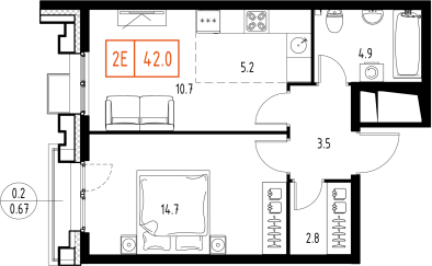 2 ккв (Евро) 42,1 м²