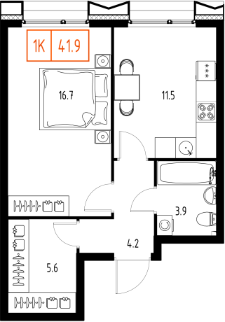 1 ккв 42 м²