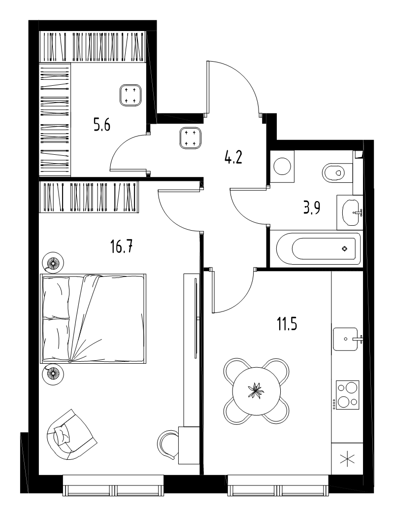 1 ккв 42 м²