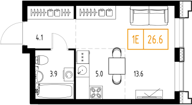Студия 26,7 м²