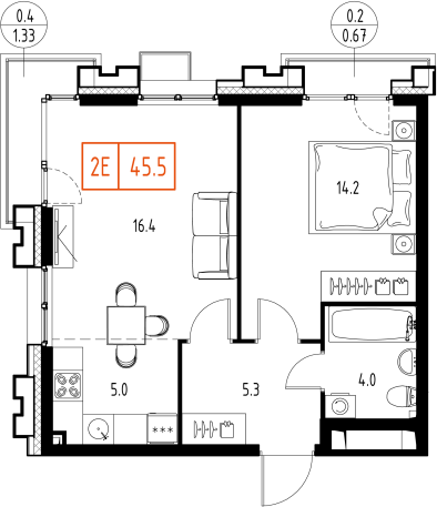 2 ккв (Евро) 45,7 м²