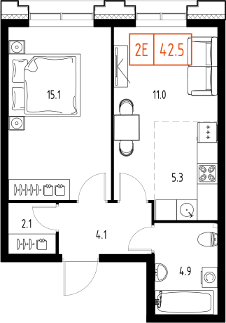 2 ккв (Евро) 42,5 м²
