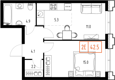 2 ккв (Евро) 42,4 м²