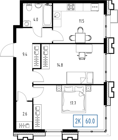 2 ккв 59,9 м²