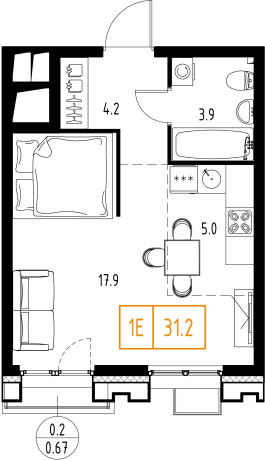 Студия 31,1 м²
