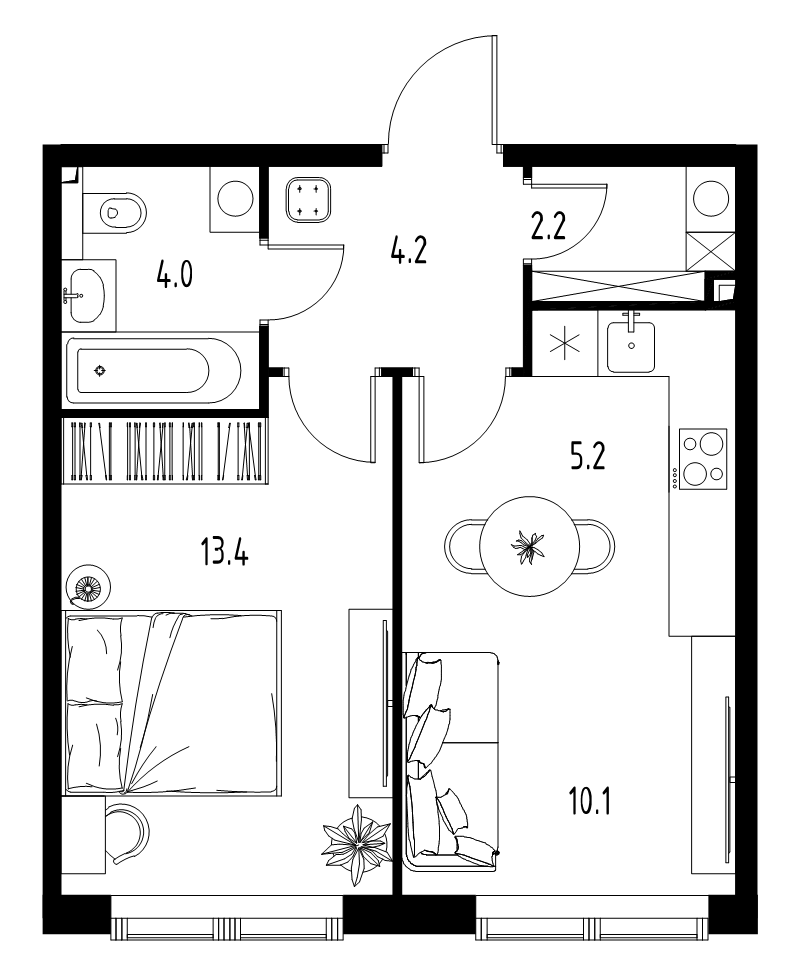 2 ккв (Евро) 39 м²