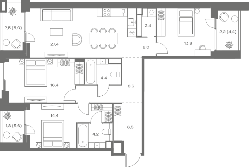 4 ккв (Евро) 106,6 м²