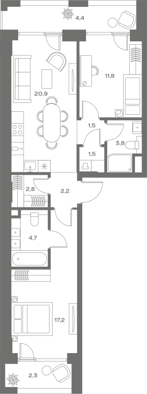 3 ккв (Евро) 75,2 м²