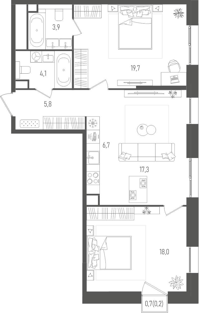 3 ккв (Евро) 75,7 м²