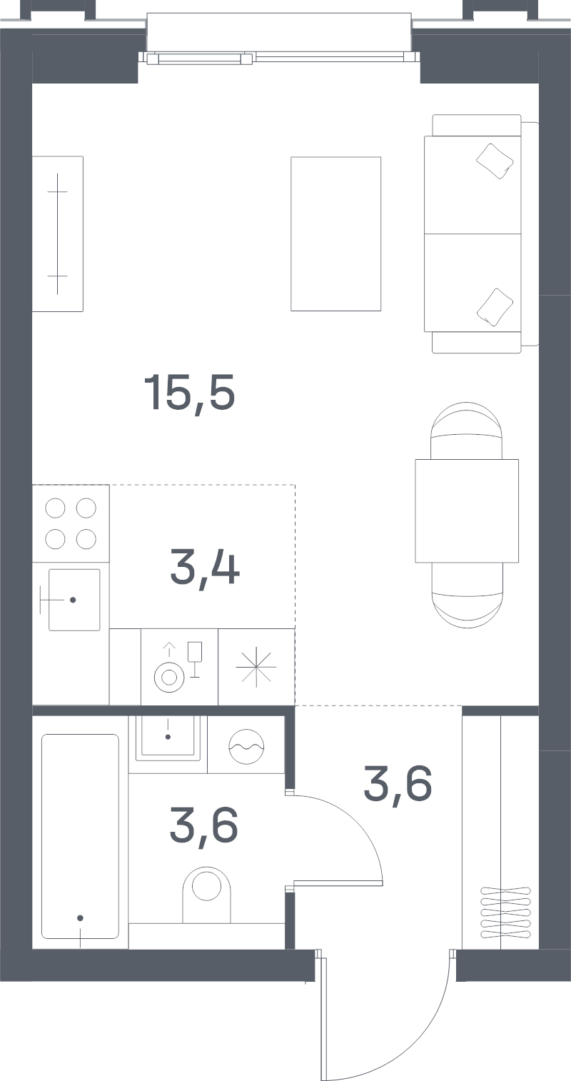 Студия 26,1 м²