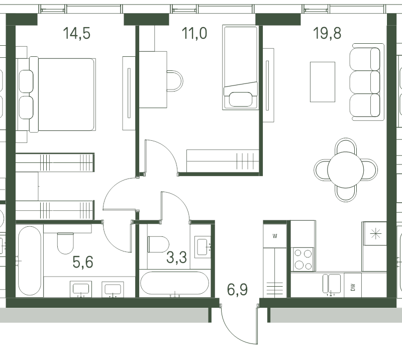 3 ккв (Евро) 61,1 м²