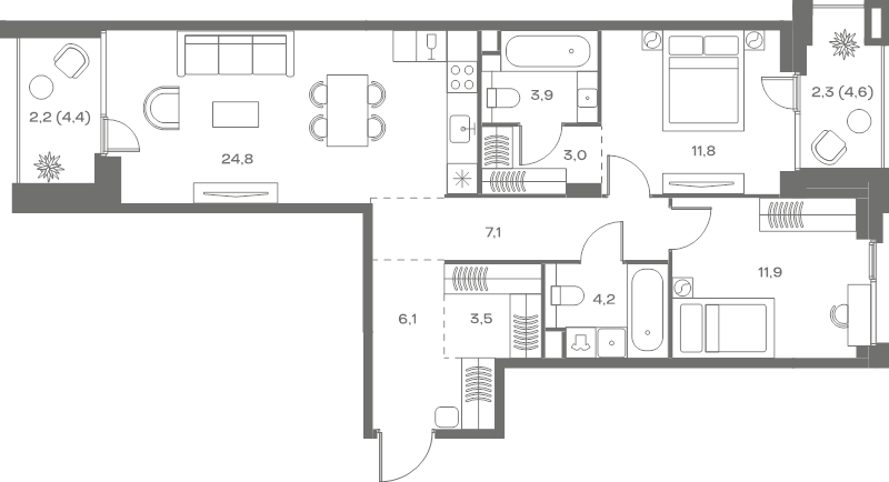 3 ккв (Евро) 80,8 м²