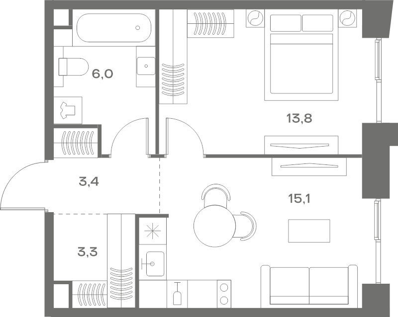 2 ккв (Евро) 41,6 м²