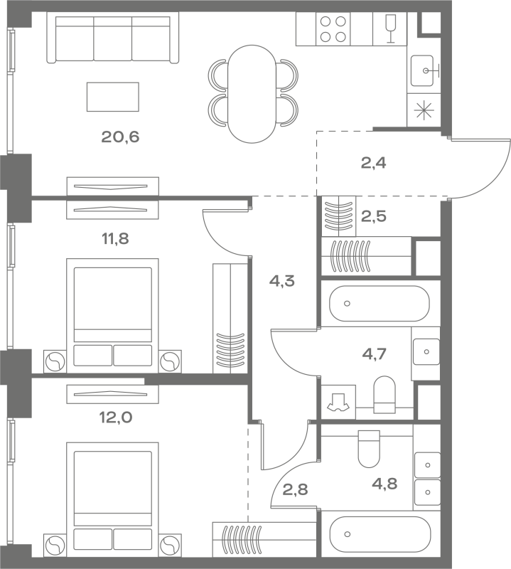 3 ккв (Евро) 65,9 м²