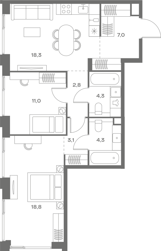 3 ккв (Евро) 69,6 м²