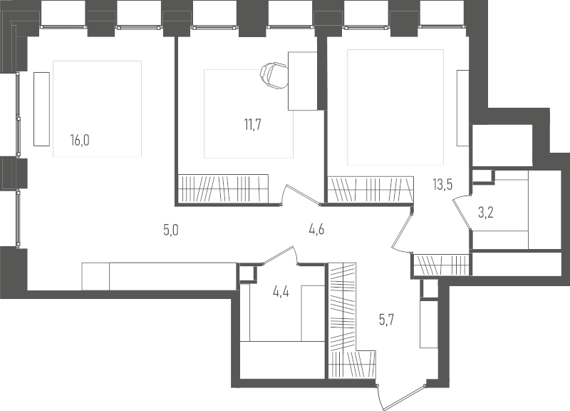 3 ккв (Евро) 64,1 м²
