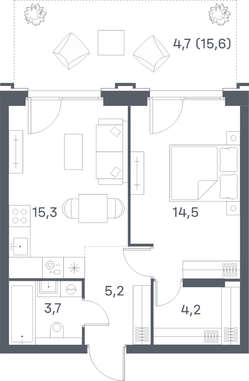 2 ккв (Евро) 47,6 м²