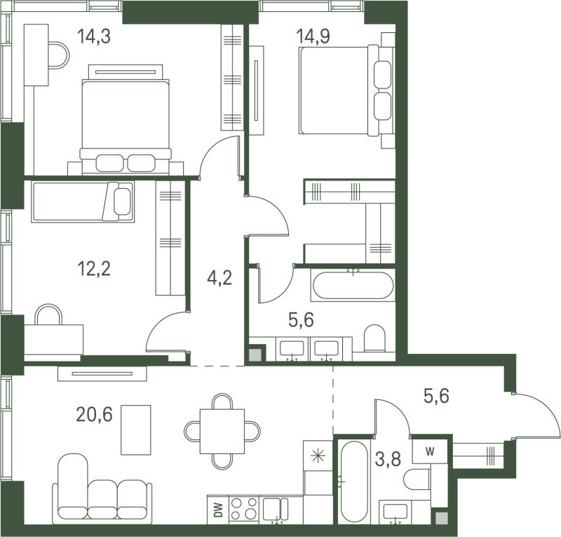 4 ккв (Евро) 81,2 м²