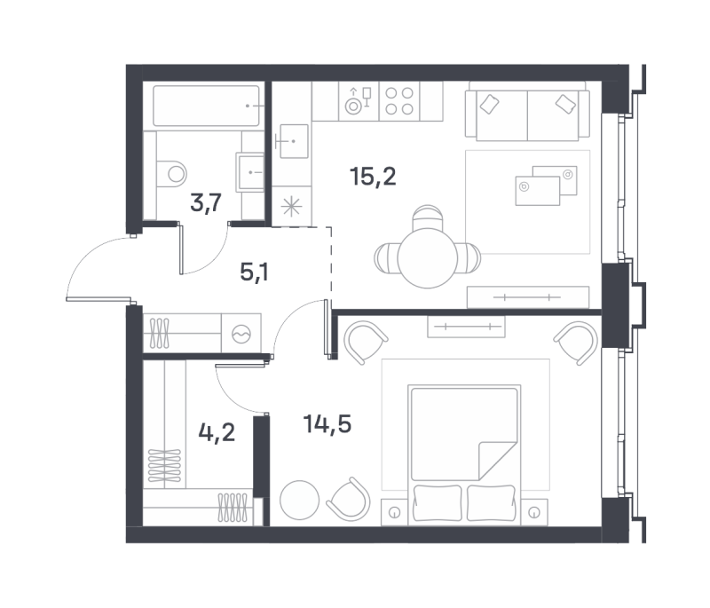 2 ккв (Евро) 42,4 м²