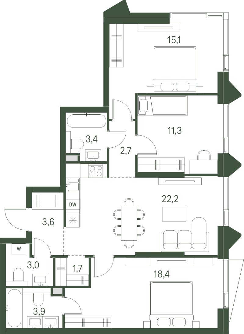 4 ккв (Евро) 85,3 м²