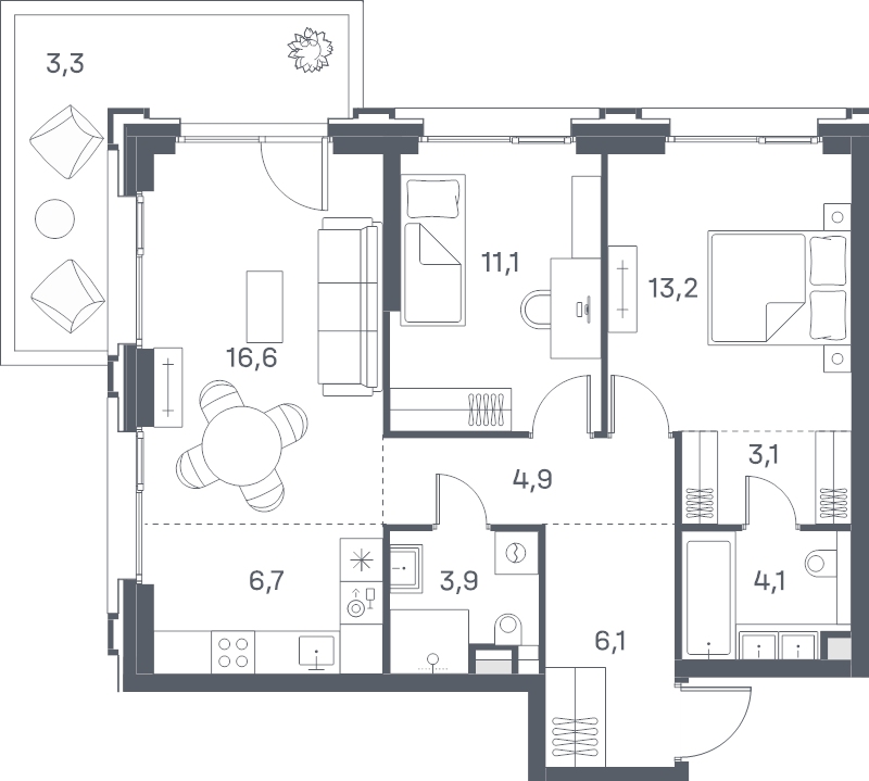 3 ккв (Евро) 73 м²