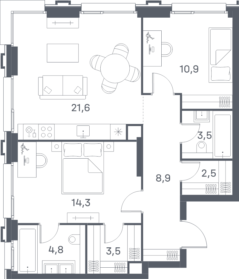3 ккв (Евро) 70 м²