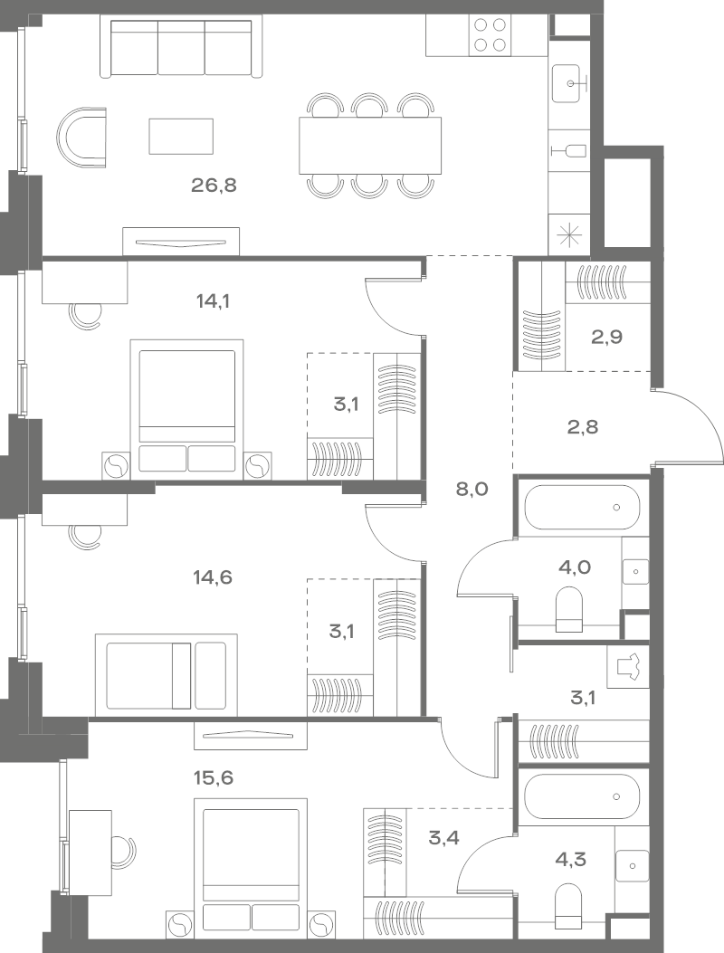 4 ккв (Евро) 105,8 м²