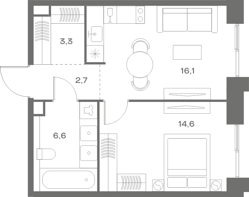 2 ккв (Евро) 43,3 м²