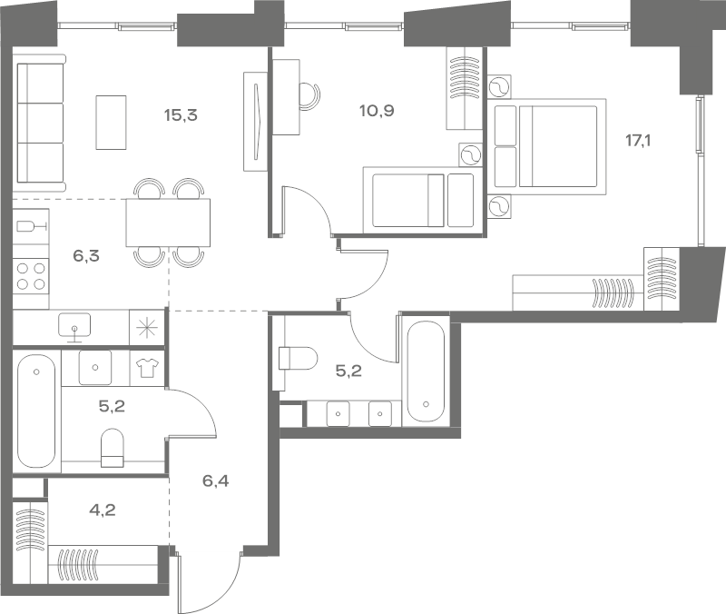 3 ккв (Евро) 70,6 м²